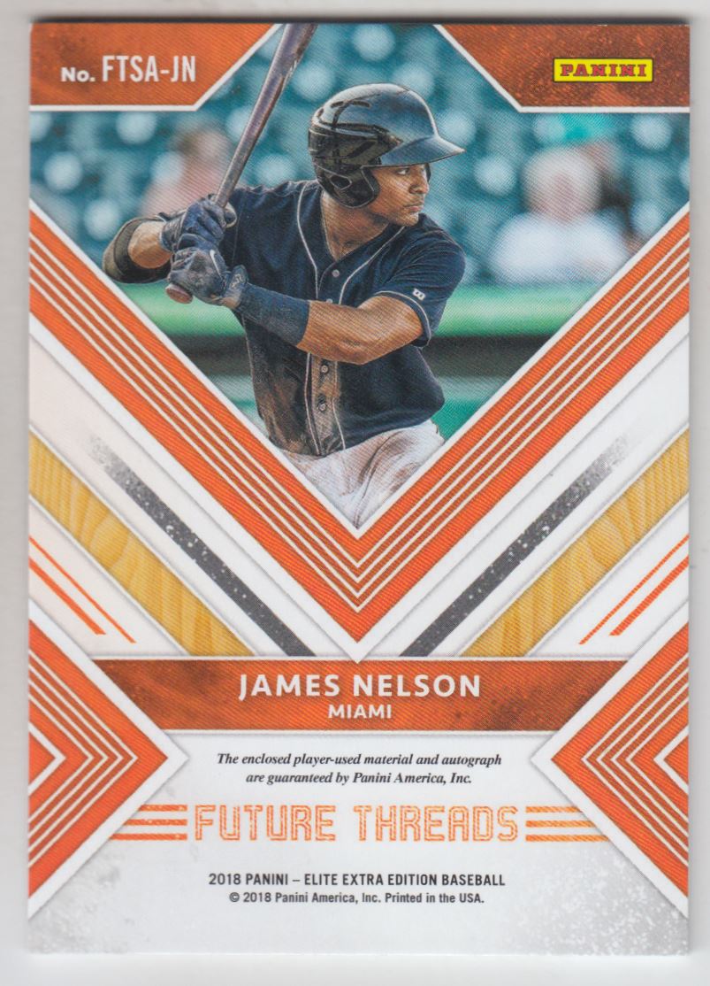 2018 Elite Extra Edition Future Threads Silhouette Autographs #34 James Nelson/144 back image