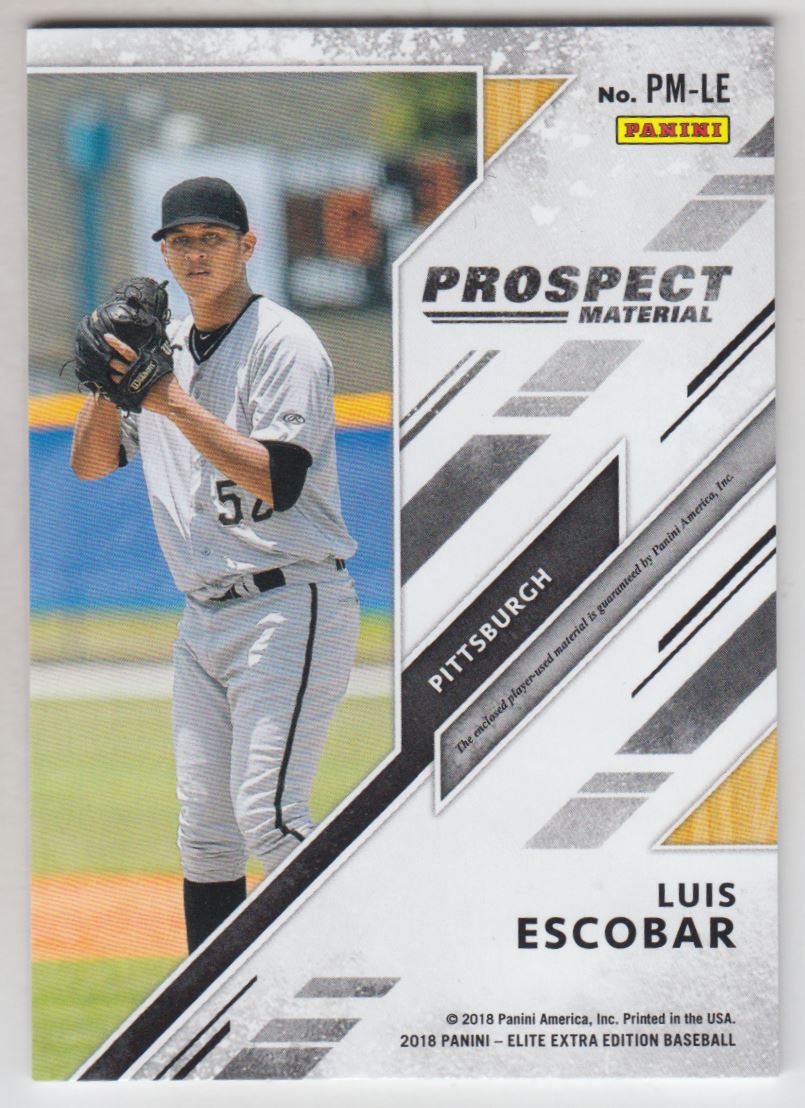 2018 Elite Extra Edition Prospect Materials Silver #12 Luis Escobar back image