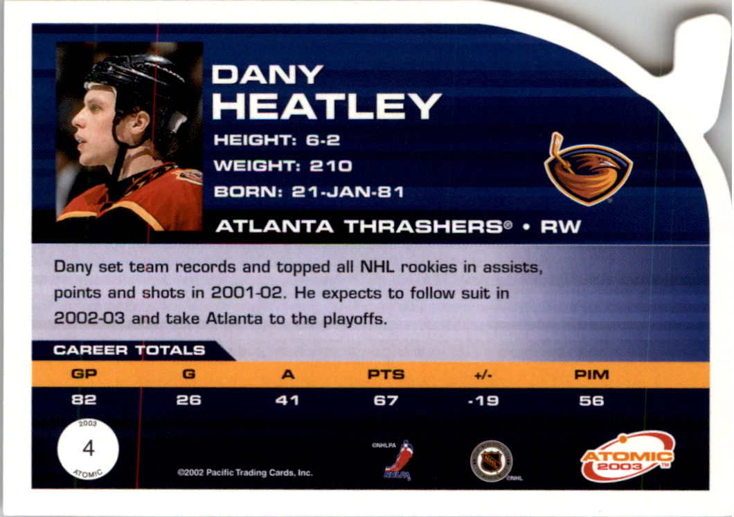 2002-03 Atomic Red #4 Dany Heatley back image