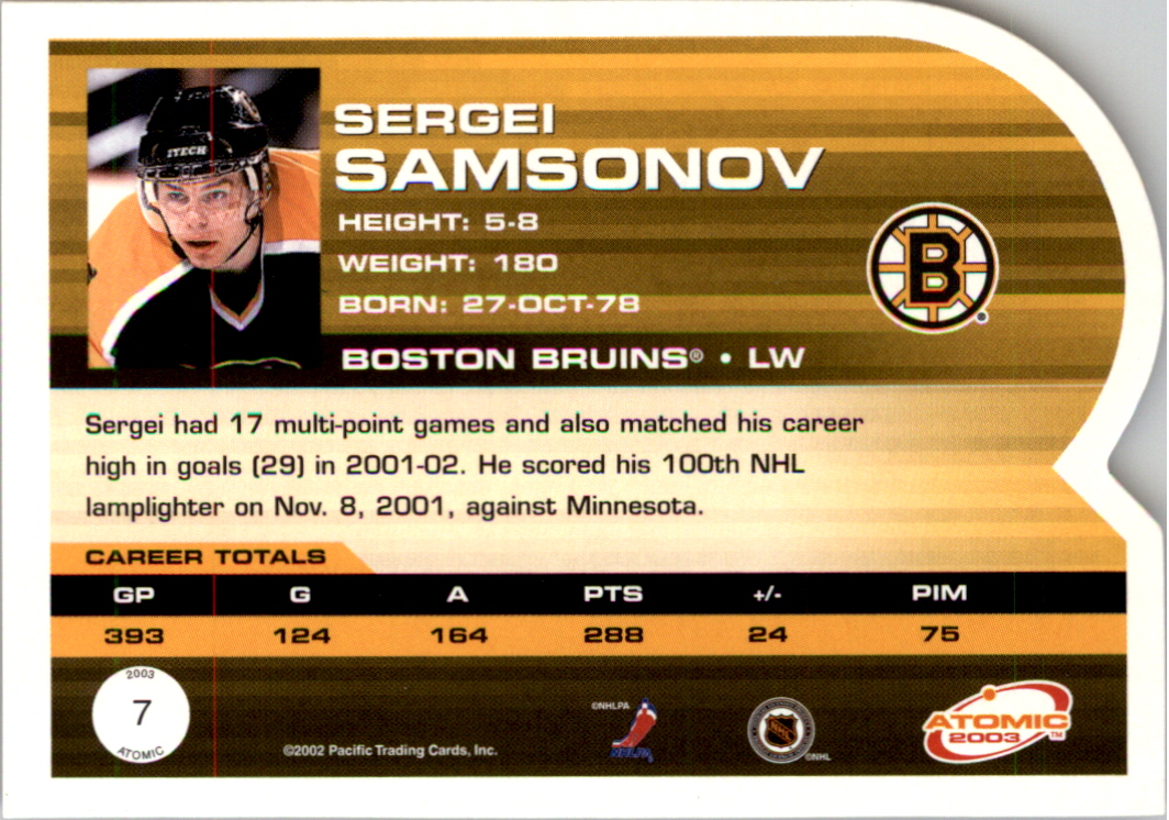 2002-03 Atomic Red #7 Sergei Samsonov back image