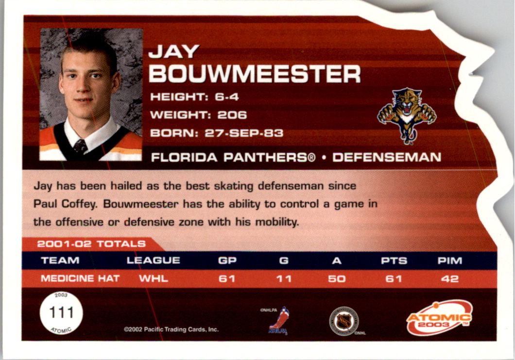 2002-03 Atomic Red #111 Jay Bouwmeester back image