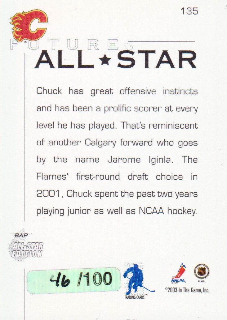 2002-03 BAP All-Star Edition #135 Chuck Kobasew RC back image
