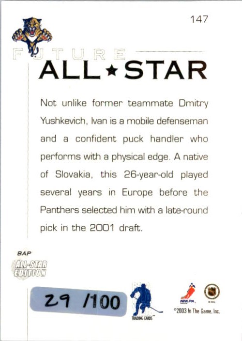 2002-03 BAP All-Star Edition #147 Ivan Majesky RC back image