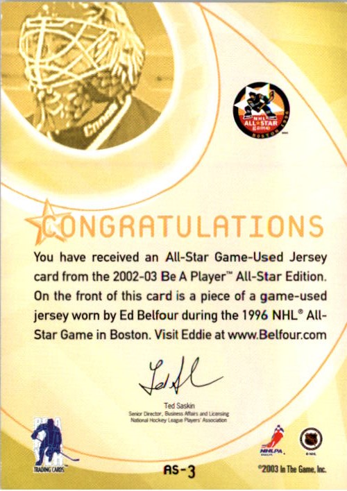 2002-03 BAP All-Star Edition Jerseys Silver #3 Ed Belfour back image