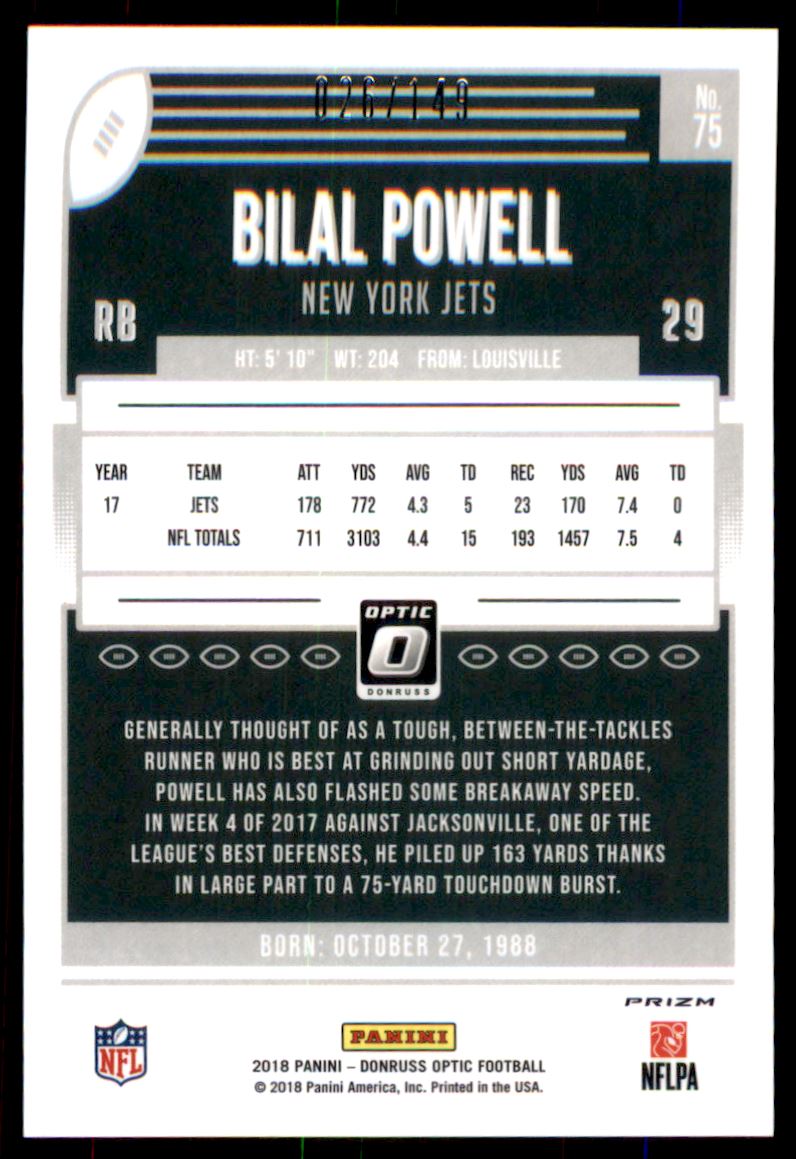 2018 Donruss Optic Blue #75 Bilal Powell back image