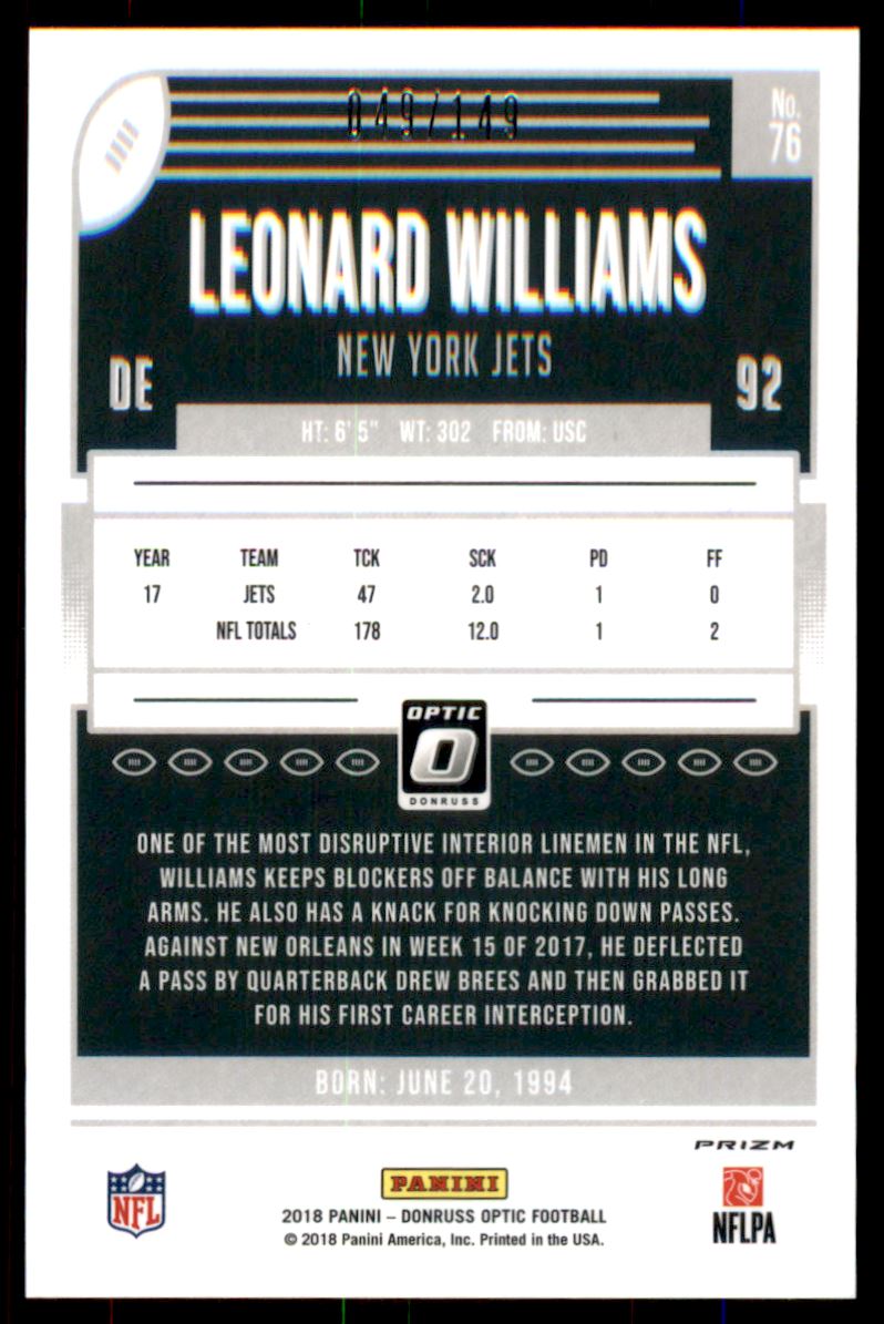 2018 Donruss Optic Blue #76 Leonard Williams back image