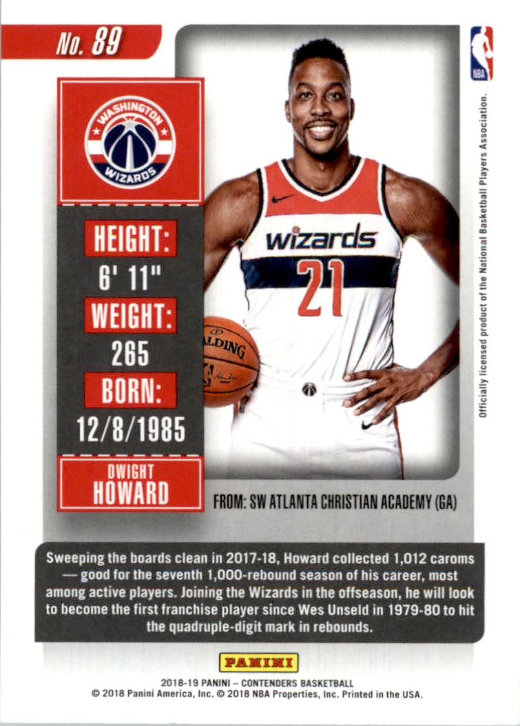 2018-19 Panini Contenders Game Ticket Red #89 Dwight Howard