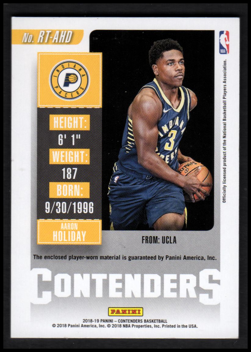 2018-19 Panini Contenders Rookie Ticket Swatches #18 Aaron Holiday back image