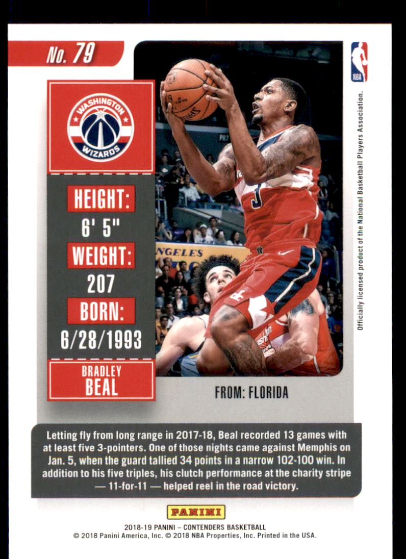 2018-19 Panini Contenders Conference Finals Ticket #79 Bradley Beal back image