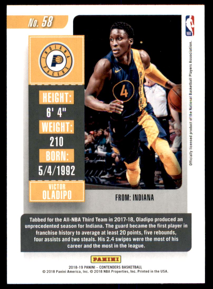 2018-19 Panini Contenders Game Ticket Green #58 Victor Oladipo back image
