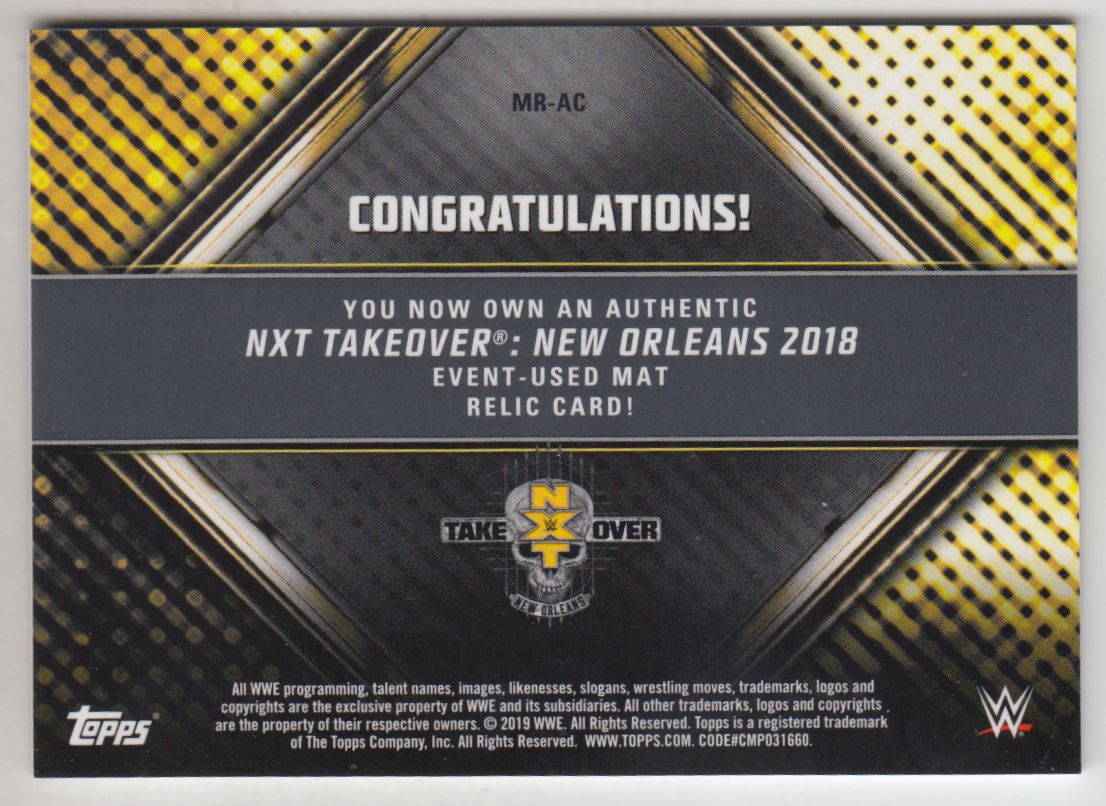 2019 Topps WWE Road to WrestleMania Mat Relics Blue #MRAC Adam Cole back image