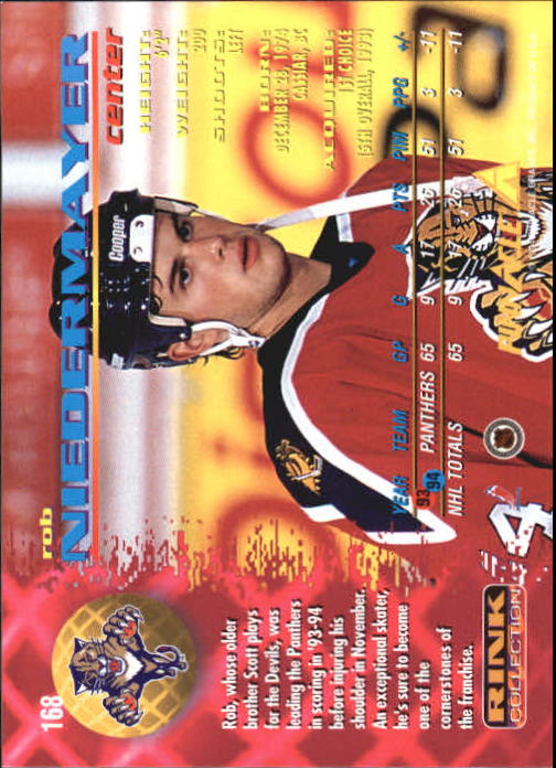 1994-95 Pinnacle Rink Collection #168 Rob Niedermayer FLORIDA PANTHERS   R10423 back image