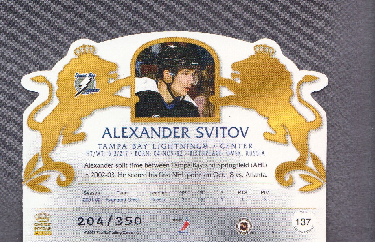 2002-03 Crown Royale Red #137 Alexander Svitov back image