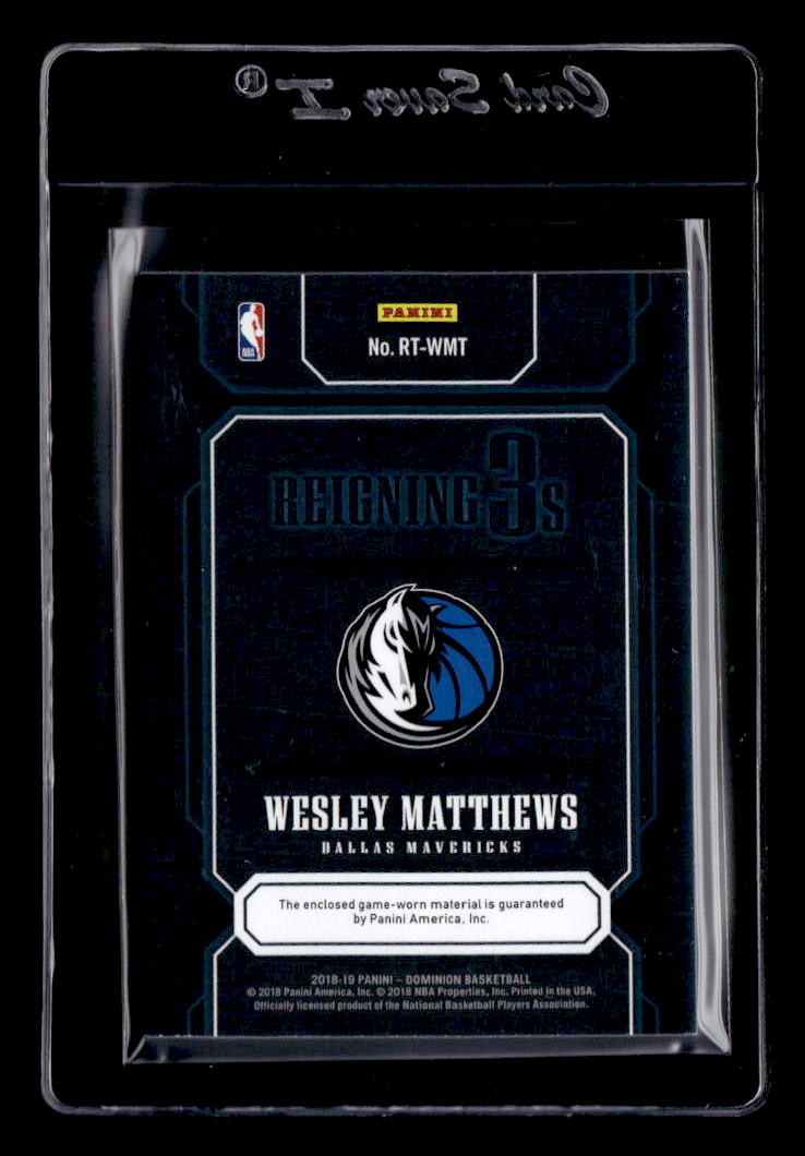 2018-19 Panini Dominion Reigning Threes Relics #18 Wesley Matthews back image
