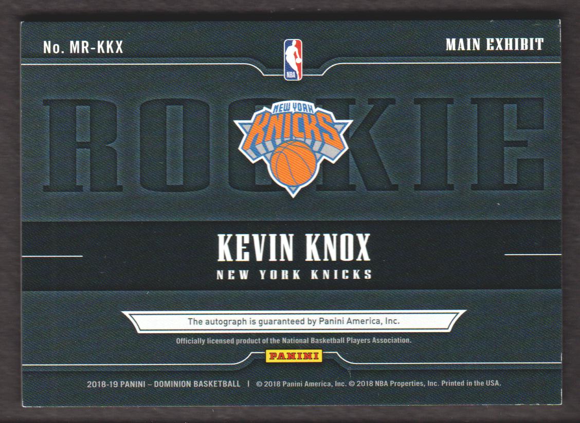 2018-19 Panini Dominion Main Exhibit Rookie Autographs Gold #15 Kevin Knox back image
