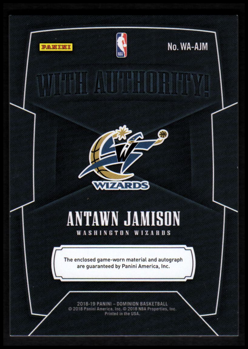 2018-19 Panini Dominion With Authority Material Signatures #16 Antawn Jamison/49 back image