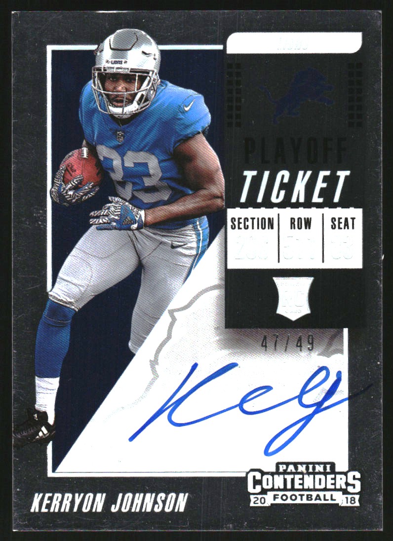 2018 Panini Contenders Playoff Ticket #117B Kerryon Johnson AU/49 SP EXCH