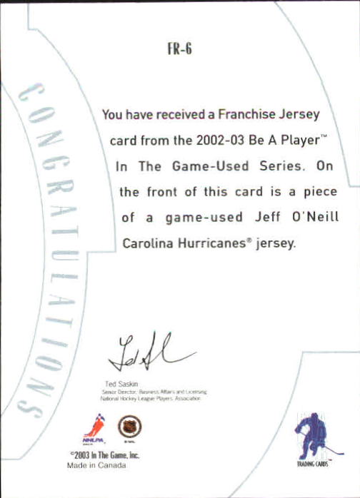 2002-03 ITG Used Franchise Players Jerseys #FR6 Jeff O'Neill back image