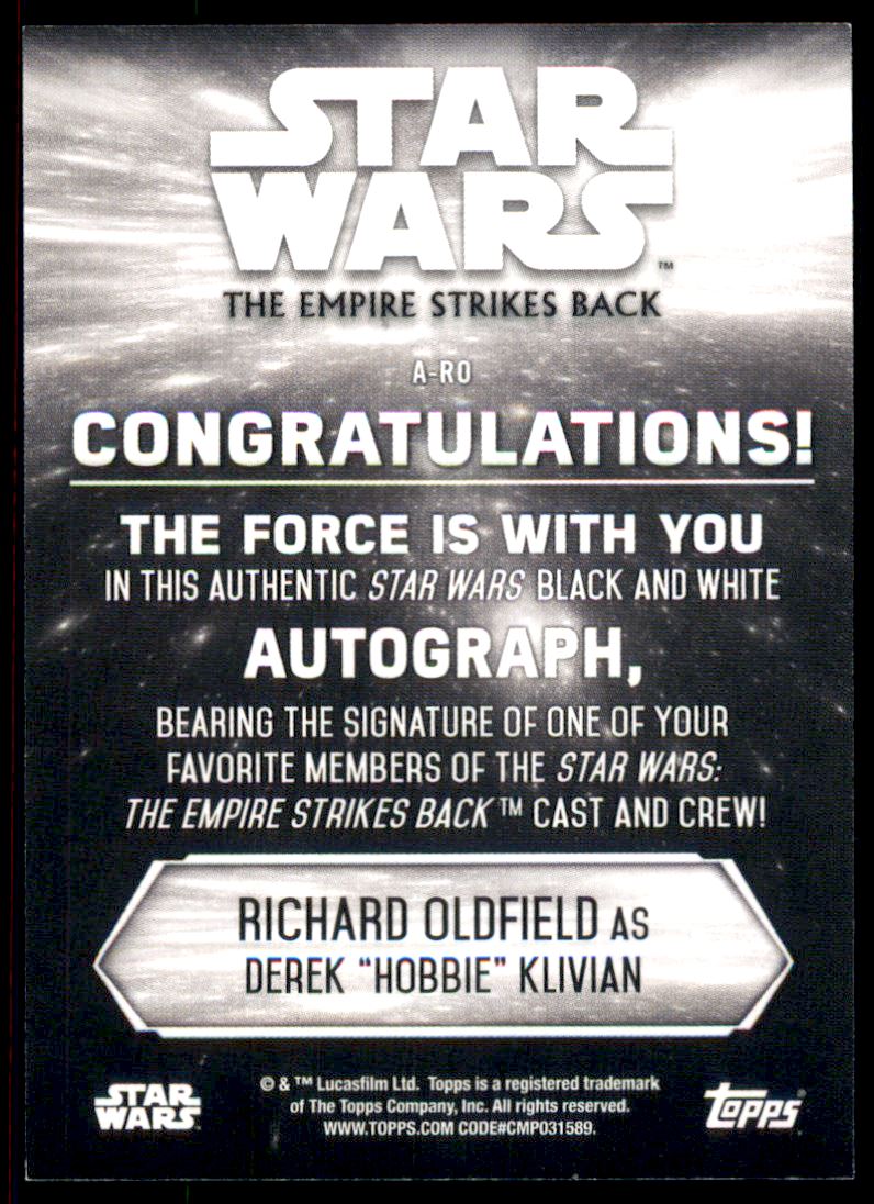 2019 Topps Star Wars Empire Strikes Back Black and White Autographs #ARO Richard Oldfield as Derek 