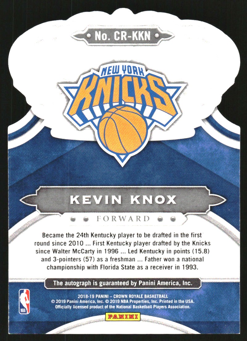 2018-19 Crown Royale Crown Autographs Rookies Red #37 Kevin Knox back image