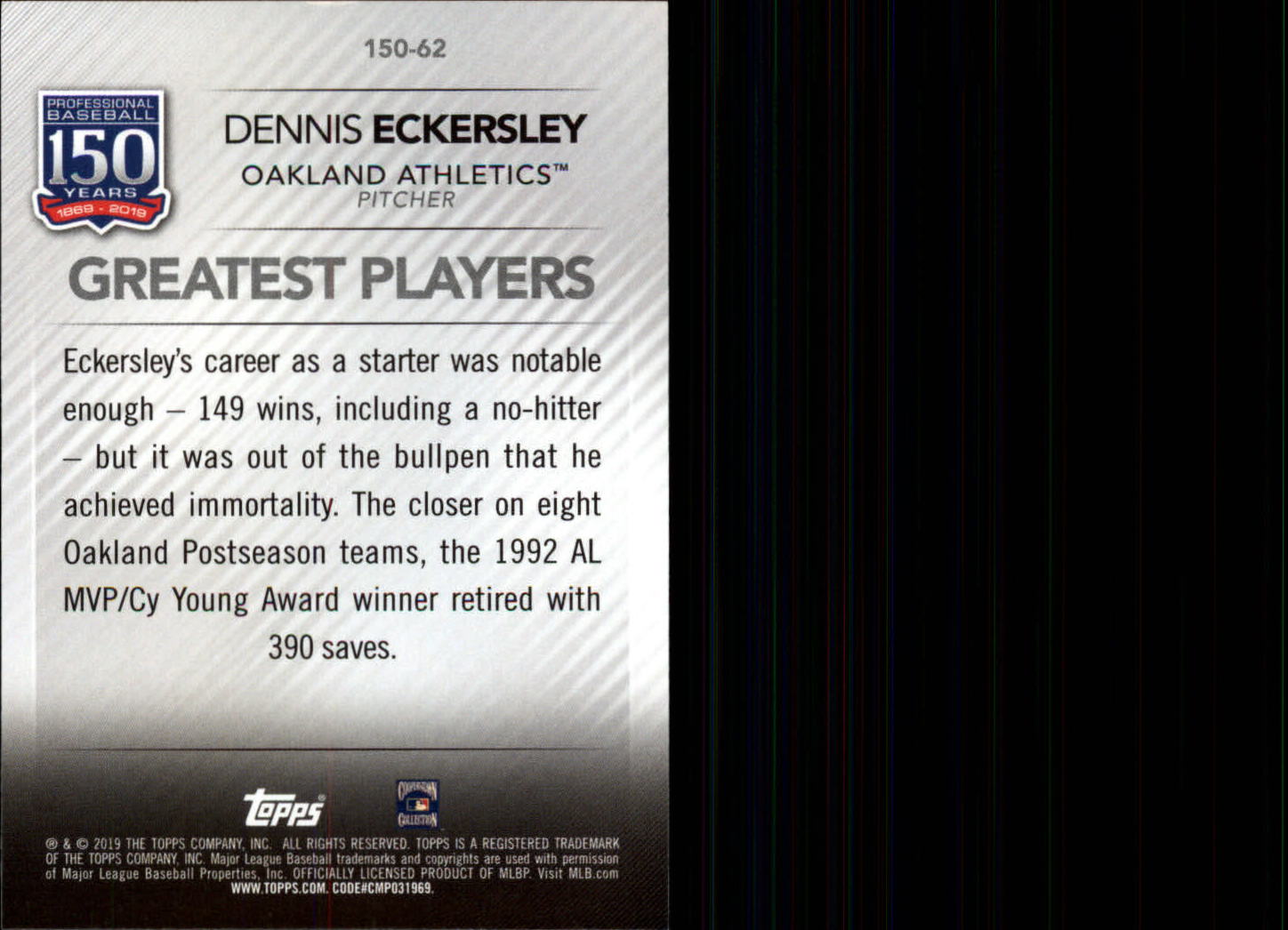 2019 Topps 150 Years of Professional Baseball #15062 Dennis Eckersley back image