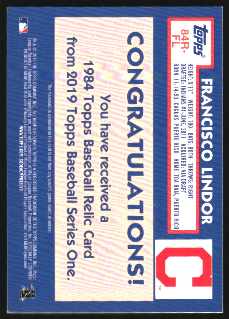 2019 Topps '84 Topps Relics #84RFL Francisco Lindor