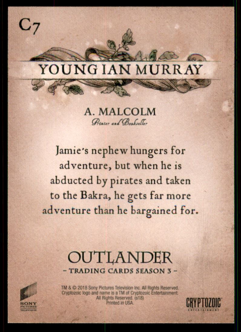 2019 Cryptozoic Outlander Season 3 Character Bios Fraser Crest Gold #C7 Young Ian Murray back image