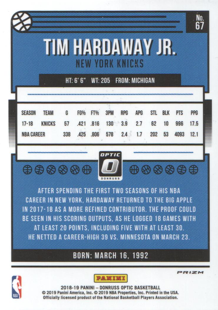 2018-19 Donruss Optic Fast Break Holo #67 Tim Hardaway Jr. back image