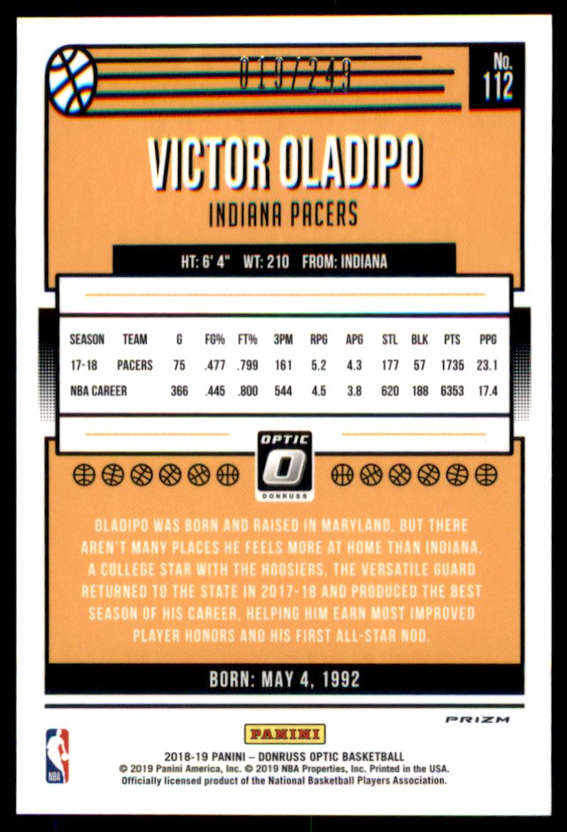 2018-19 Donruss Optic Premium Box Set #112 Victor Oladipo back image