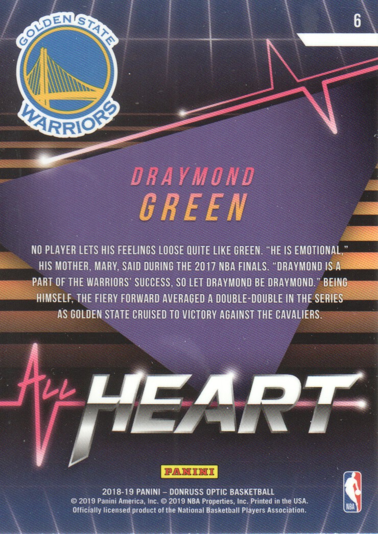 2018-19 Donruss Optic All Heart #6 Draymond Green back image