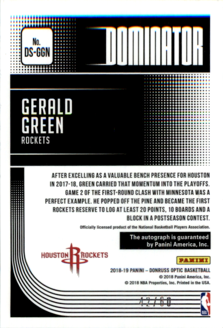 2018-19 Donruss Optic Dominator Signatures #39 Gerald Green/60 back image