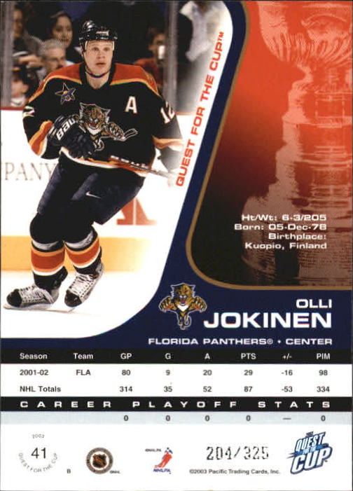 2002-03 Pacific Quest For the Cup Gold #41 Olli Jokinen back image
