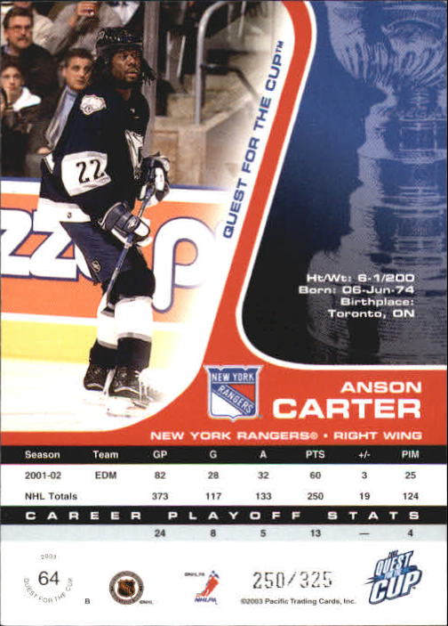 2002-03 Pacific Quest For the Cup Gold #64 Anson Carter back image
