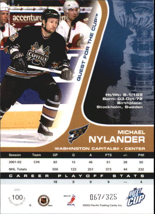 2002-03 Pacific Quest For the Cup Gold #100 Michael Nylander back image