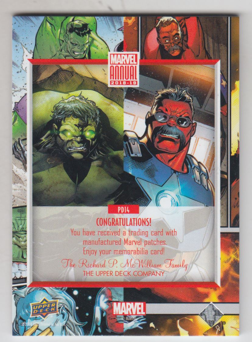 2018-19 Upper Deck Marvel Annual Dual Patches #PD14 Hulk/Red Hulk back image