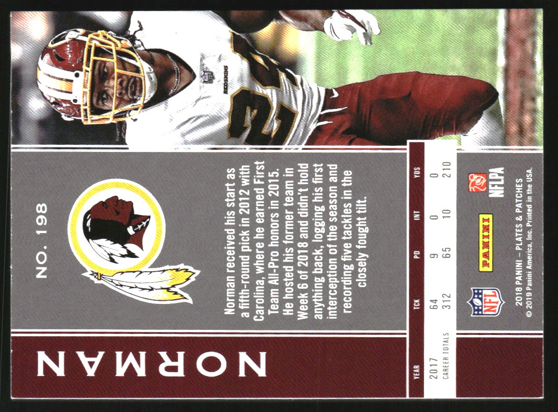 2018 Panini Plates and Patches #198 Josh Norman