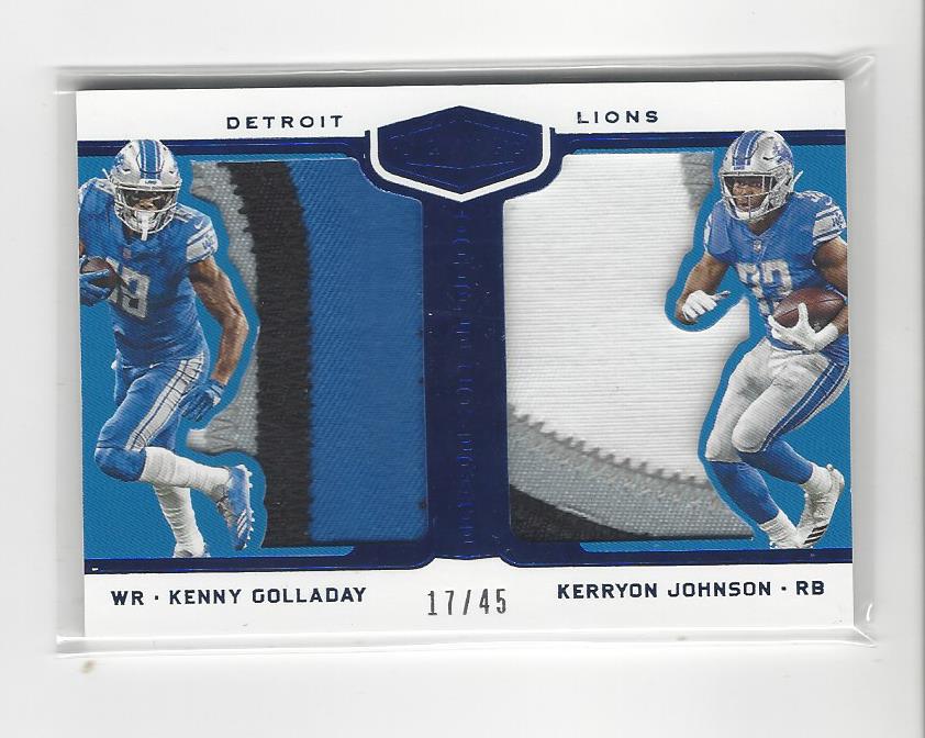 2018 Panini Plates and Patches Double Coverage Patches Blue #12 Kenny Golladay/Kerryon Johnson/45