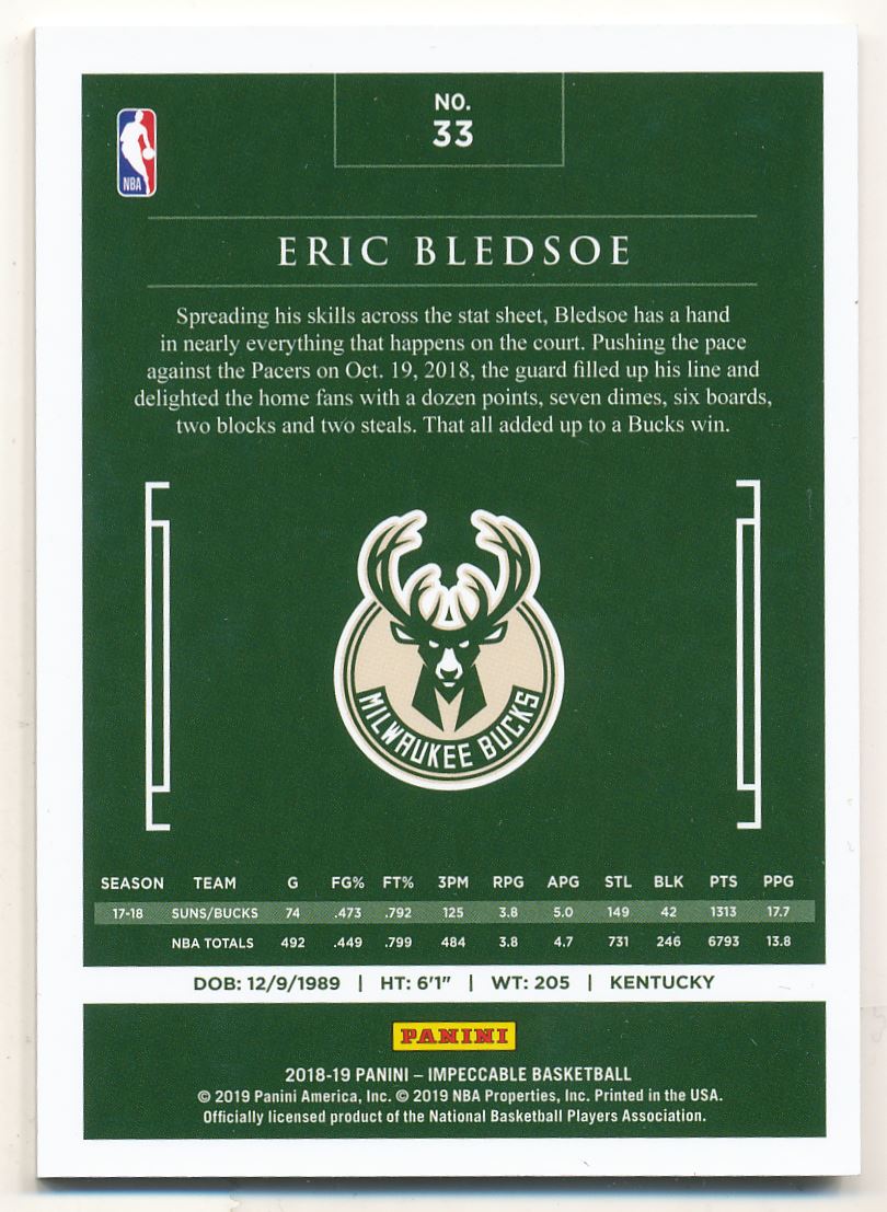 2018-19 Panini Impeccable Holo Silver #33 Eric Bledsoe