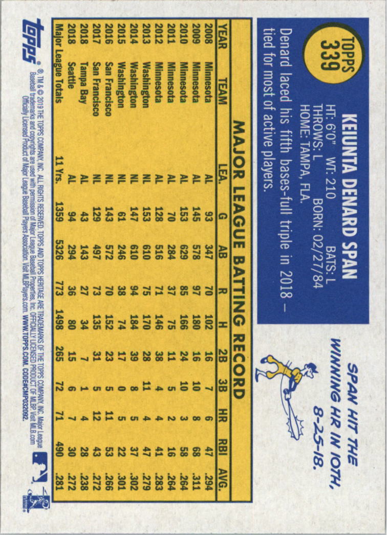 2019 Topps Heritage Baseball Card Pick (Base) 251-546