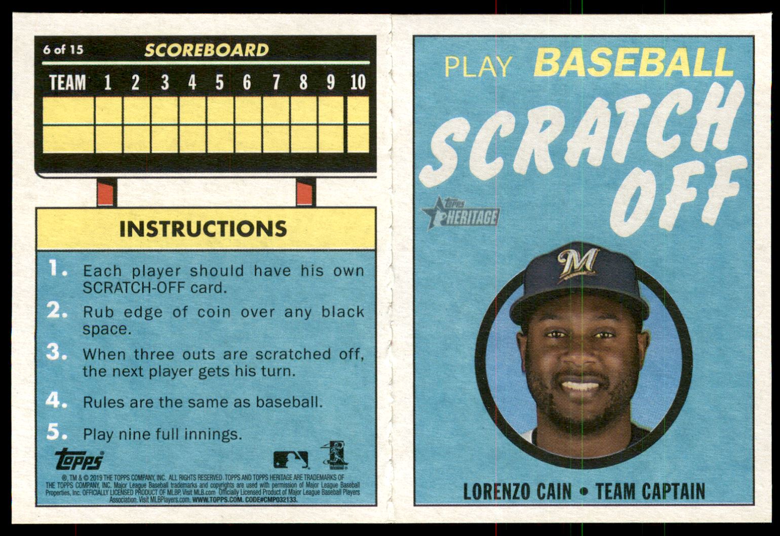 2019 Topps Heritage '70 Topps Scratch Offs #6 Lorenzo Cain