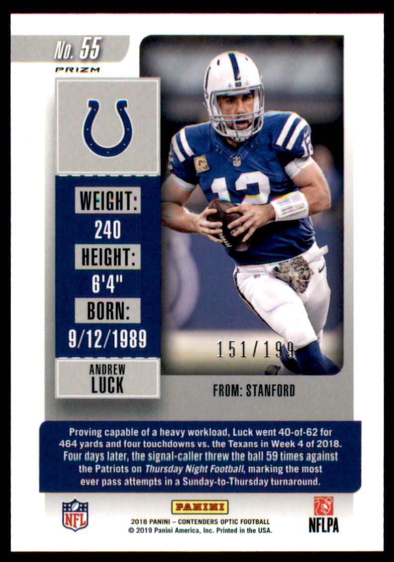 2018 Panini Contenders Optic Red #55 Andrew Luck back image
