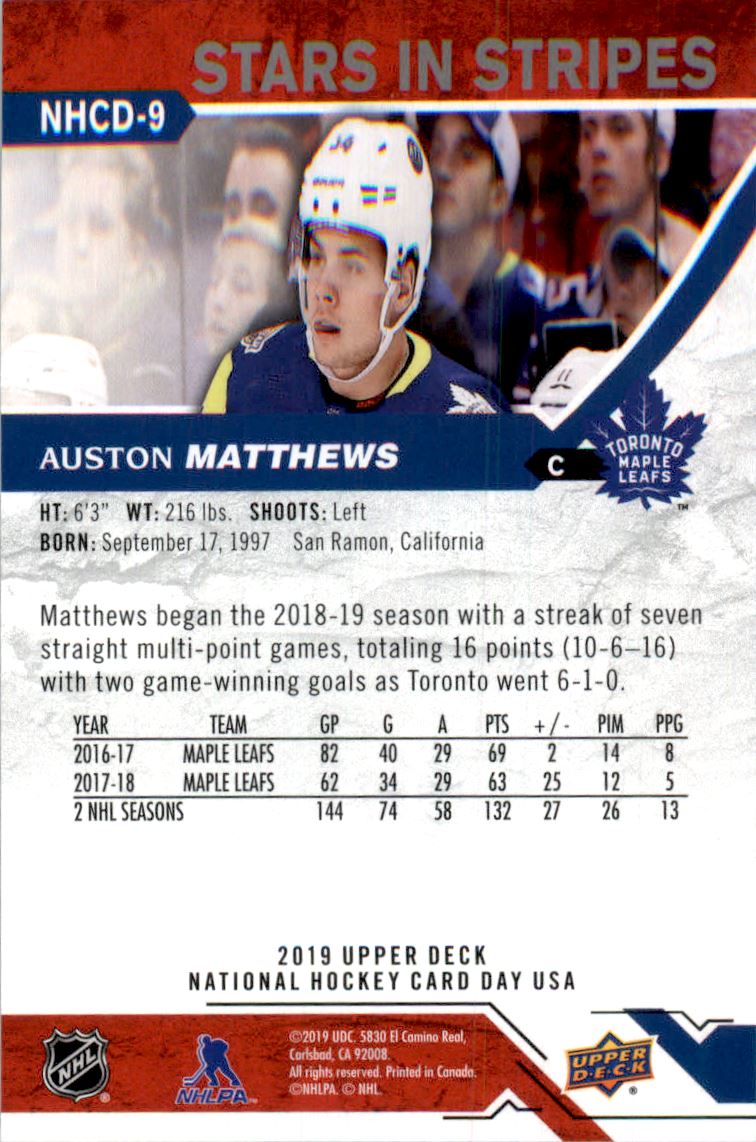 2018-19 Upper Deck National Hockey Card Day USA #NHCD9 Auston Matthews