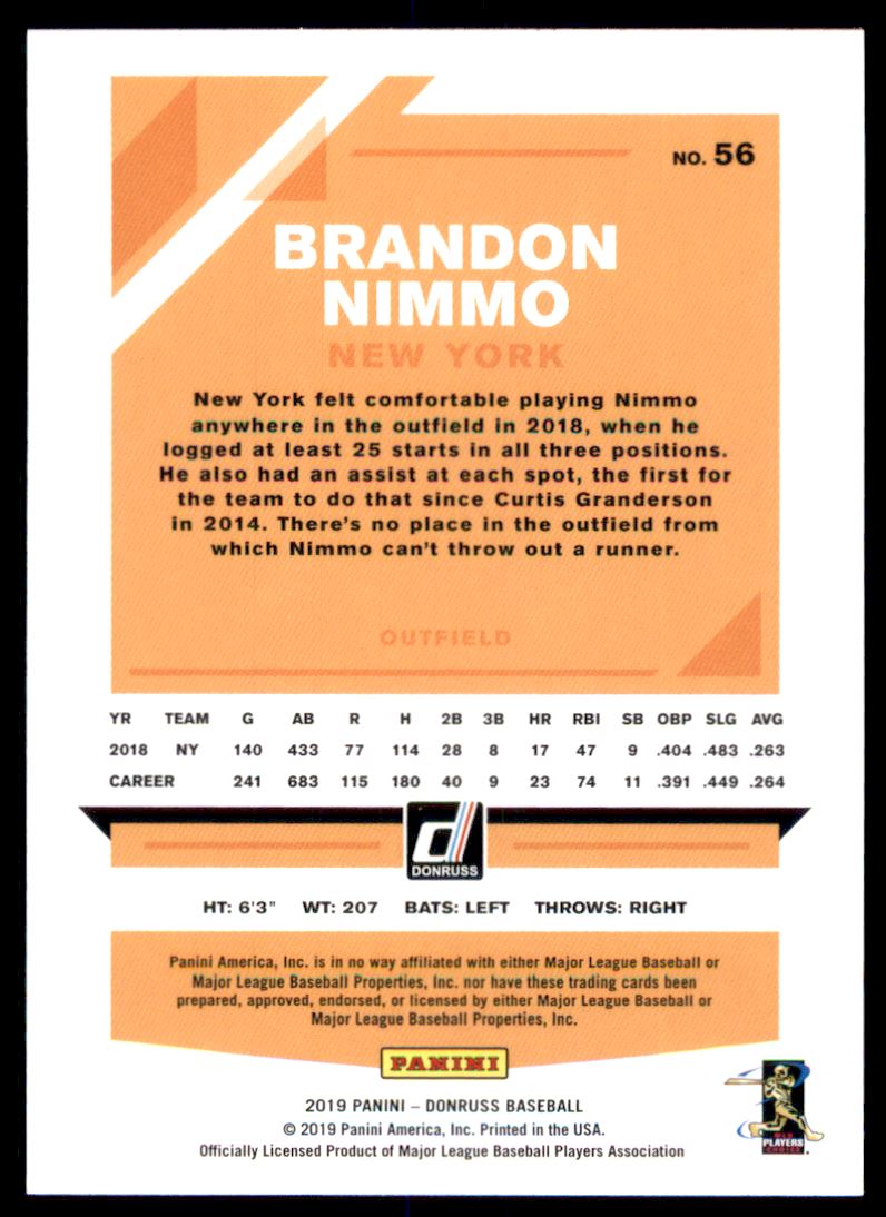 2019 Donruss #56 Brandon Nimmo back image