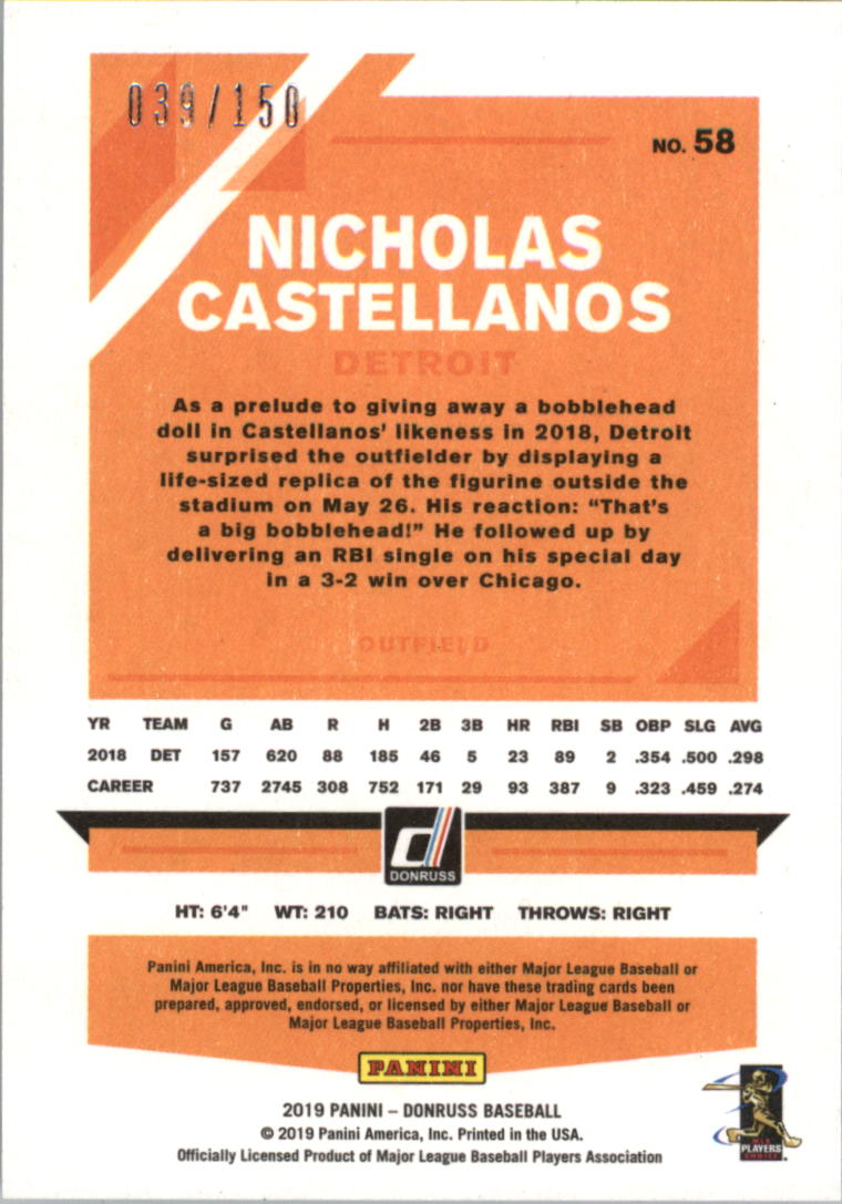 2019 Donruss 150th Anniversary #58 Nicholas Castellanos back image