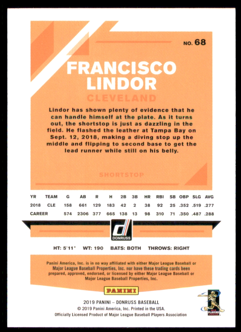 2019 Donruss Season Stat Line #68 Francisco Lindor/500