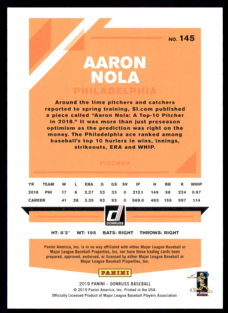2019 Donruss Season Stat Line #145 Aaron Nola/224