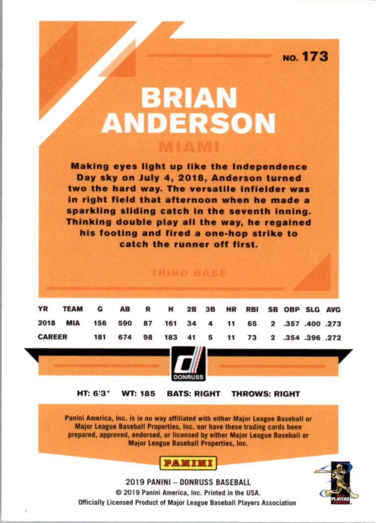 2019 Donruss Artist Proof #173 Brian Anderson back image