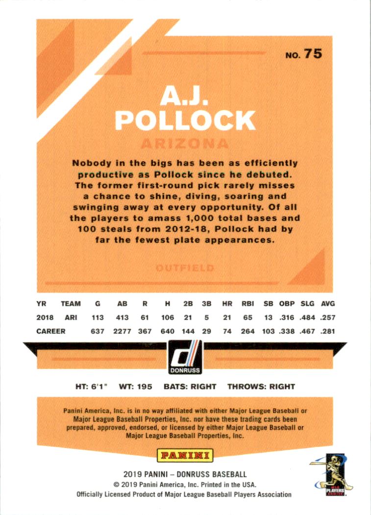 2019 Donruss Career Stat Line #75 A.J. Pollock/467 back image