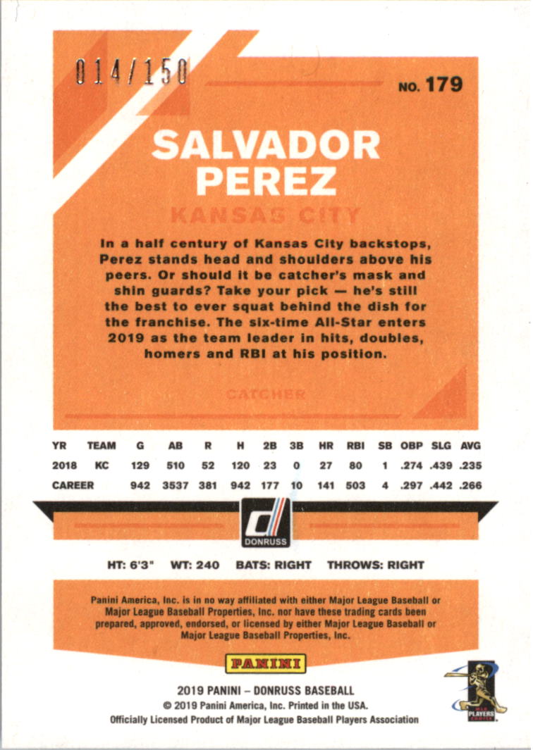 2019 Donruss 150th Anniversary Variations #179 Salvador Perez back image