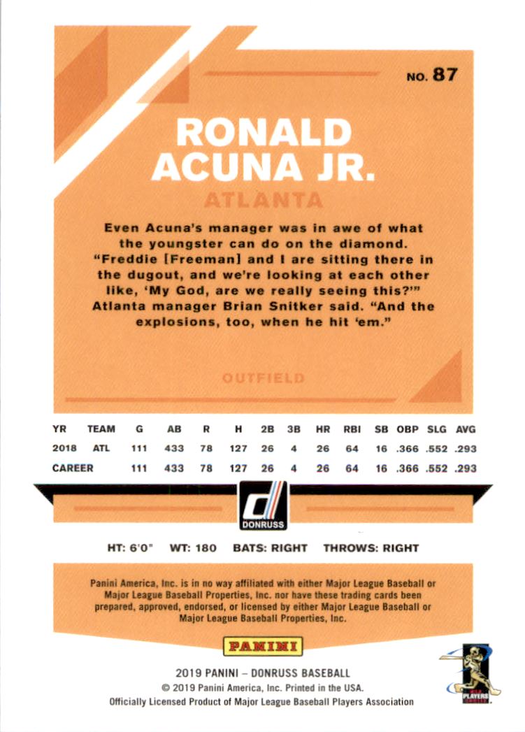 2019 Donruss Season Stat Line Variations #87 Ronald Acuna Jr./293